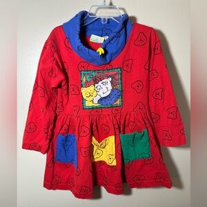 Vintage 90’s  A’la Mode Sweatshirt Dress Girls Size 5 Primary Colors Kids Core